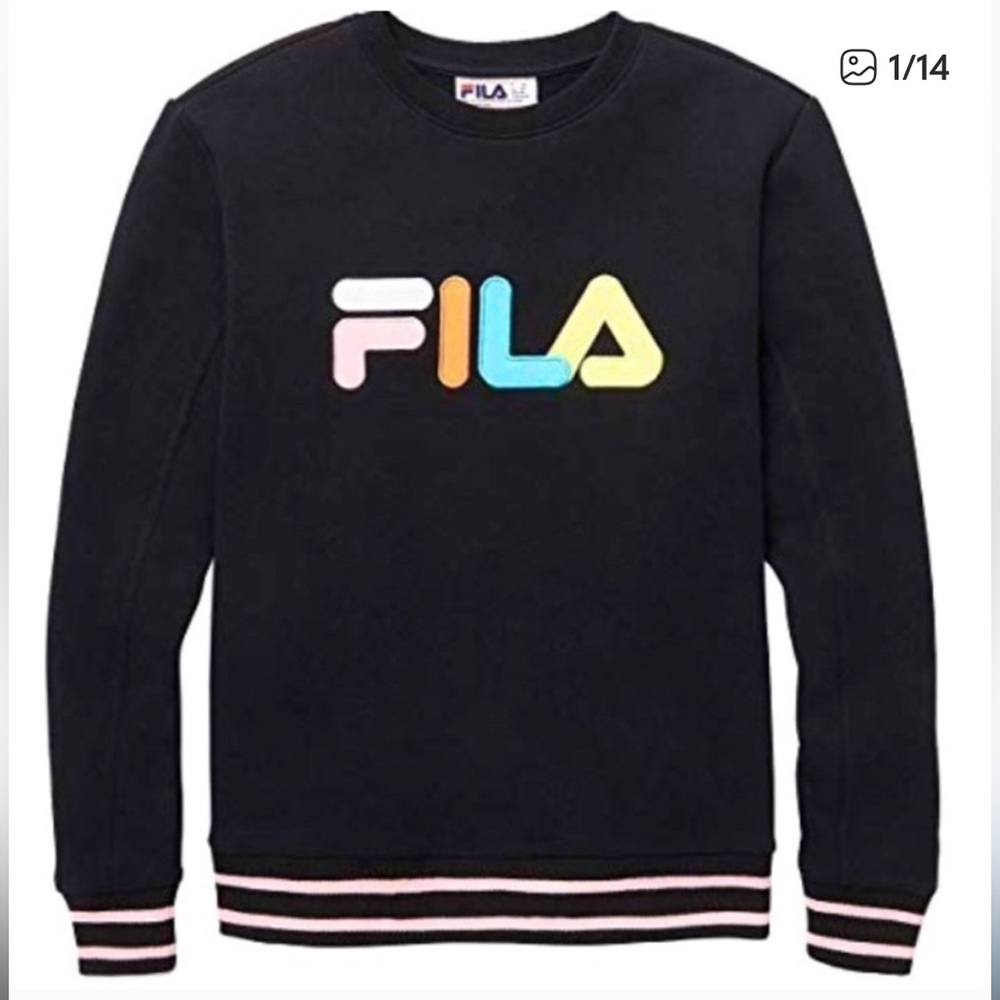 Fila Retro Black Sweatshirt Color Block Logo Size L - Picture 10 of 11